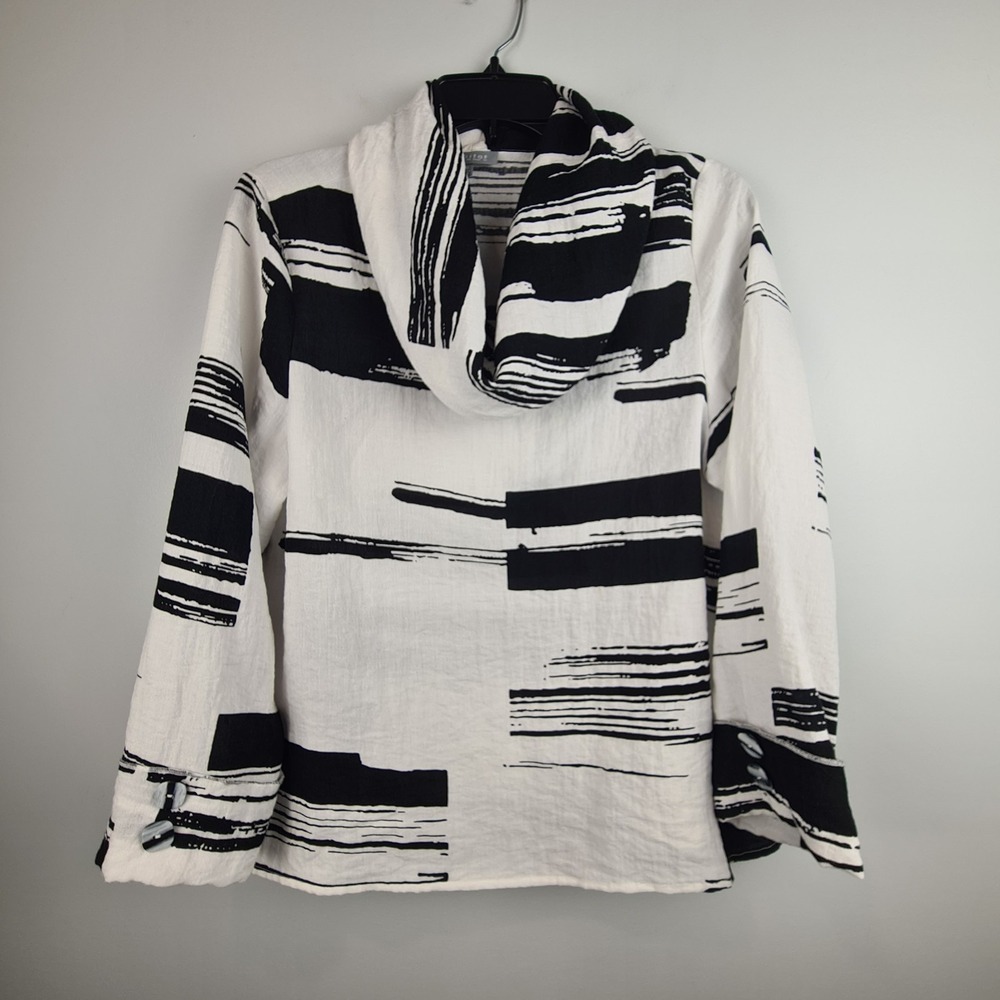 Habitat White Black Abstract Print Cowl Neck Long Sleeve Top Women's Size XS